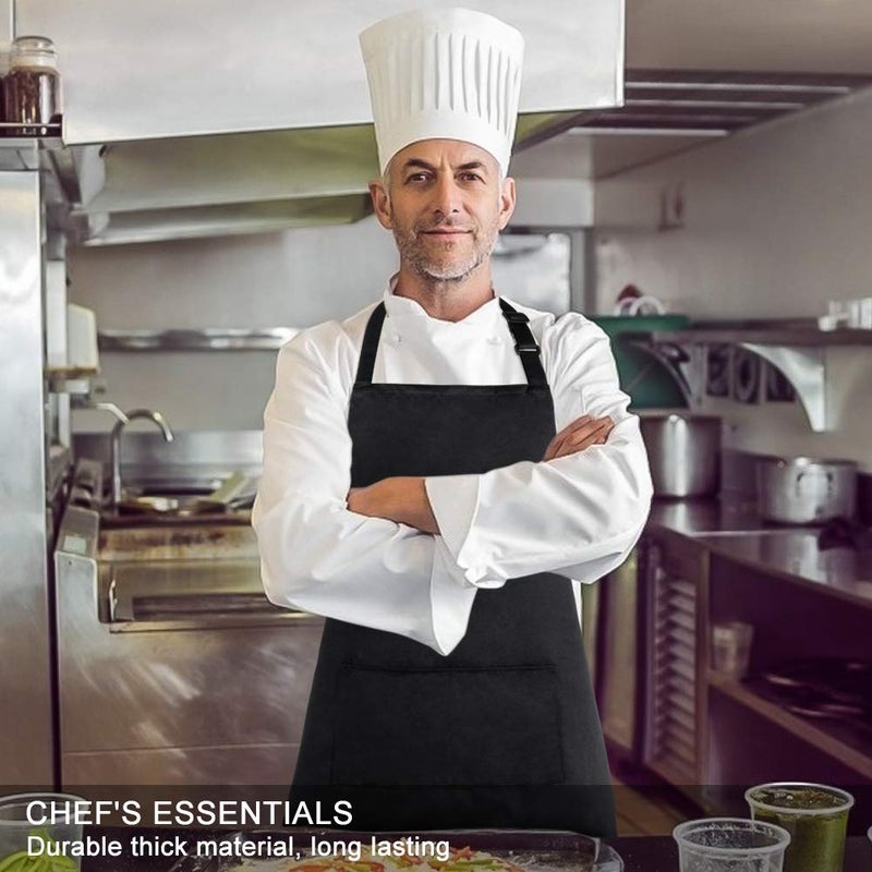 Jubatus 2 Pack Bib Aprons with 2 Pockets Cooking Chef Kitchen Apron for Women Men, Black - Image 4
